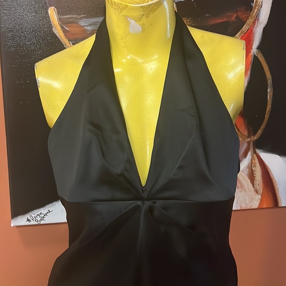 SHELLI SIEGEL BLACK SATIN HALTER DRESS SIZE 0 - Picture 3 of 3
